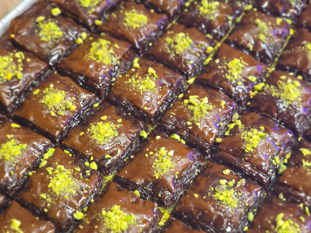 Chocolate Phyllo Pistachio Baklava Squares