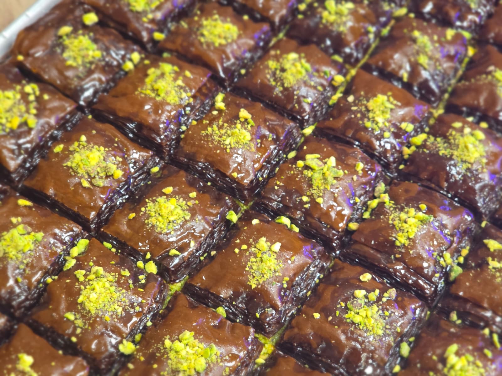 Chocolate Phyllo Pistachio Baklava Squares